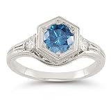 0.95 Carat Roman Art Deco Blue and White Diamond Ring