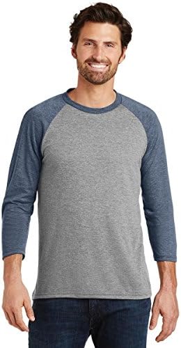 Threaded Sports Men's Baseball Crew Neck Cotton 3/4 Sleeve Essential Raglan T-Shirts Grey/Navy XL