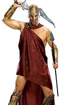 Mens Costumes 300 Movie Deluxe Spartan Greek Roman Warrior God Red Toga Costume Theme Party Outfit