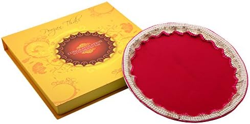 Ethnic Style Hand Art Work Stainless Steel Diwali Bhai Dooj Pink Poojan Thali Set With Idol Of Laxmi Ganesh Embellished With Pearl Work