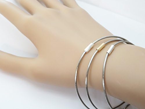 Set of 3 - Stainless Steel Bracelets - Sterling &amp; 14ktgf accents - All sizes - Ships Priority