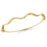 14K Yellow Gold Diamond Wavy Bangle