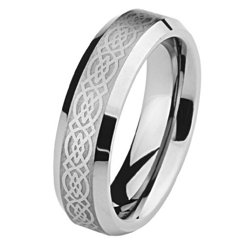 *** LASER ENGRAVING SERVICE *** 6mm Celtic Design Laser Engraved Cobalt Free Tungsten Carbide COMFORT-FIT Wedding Band Ring for Men and Women (Size 5 to 12) [DETAIL INFORMATION - PLEASE CLICK AND CHECK THE ITEM DESCRIPTION]
