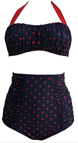 GOBUBBY Retro Fold High Waist Bikini Polka Dot Vintage Swimwear Swimsuits