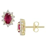 10K Gold Diamond and Ruby Oval Setting Earrings