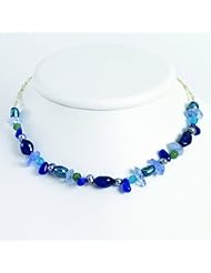 925 Sterling Silver Aventurine / Blue Quartz / Freshwater Cultured Pearl Necklace
