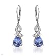 Earrings With 3.70ctw Precious Stones - Genuine Diamonds and Tanzanites Made of 14K White Gold Length 33mm