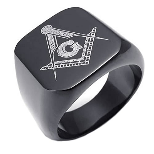 KONOV Freemason Masonic Mens Ring, 316L Stainless Steel Band, Color Black
