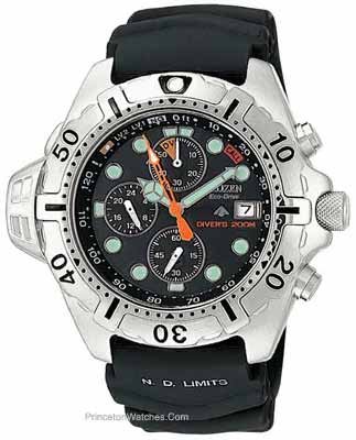 Citizen Mens BJ2000 09E Eco Drive Aqualand Stainless Steel Black Rubber Dive Watch