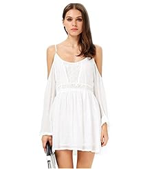 Embroidered Long Sleeves Off the Shoulder Spaghetti Strap Polyester Shift General Print Short  Dress