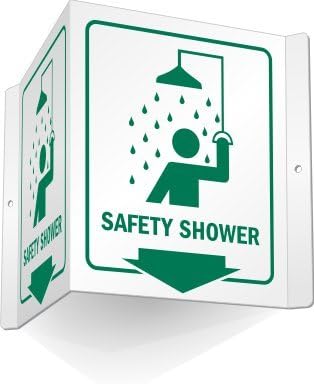 Safety Shower (with Graphic and Arrow), Projecting Aluminum Sign, 5" x 6"