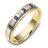 14 Karat Two-Tone Gold Designer Diamond & Sapphire Band Ring