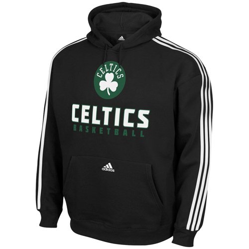 Boston Celtics Black Foundation 3-Stripe Hooded Fleece Sweatshirt