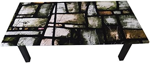 Upholstered Coffee Table Suede Fabric Print Stained Glass, Green
