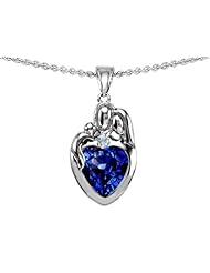 Original Star K (tm) Loving Mother And Father With Child Family Pendant With Heart Shape 8mm Created Sapphire in 925 Sterling Silver