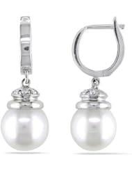 14k White Gold 9-9.5 MM South Sea Cultured Pearl, and Diamond Earrings (0.85 Cttw, G-H Color, I1-I2 Clarity)