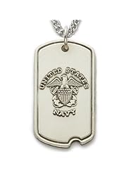 Sterling Silver 1 1/8" Engraved U.S. Navy Dog Tag w/ St. Michael on Back on 24" Chain