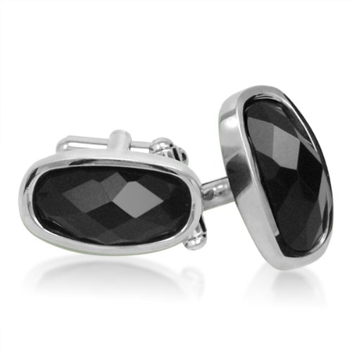 Mens Faceted Black Onyx Cuff Links in Stainless Steel
