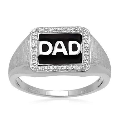 Mens Sterling Silver Enamel DAD Square Diamond Ring (0.05 cttw, I-J Color, I3 Clarity), Size 13
