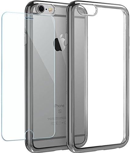 iphone 6s Case with HD Screen Protector , Flexible Soft TPU Bumper with Electroplate Frame, Shock-Absorption Anti-Scratch and Clear Back Panel Fit For iphone 6 / 6s 4.7 Inch, Gray by Deebo