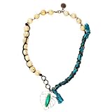 JousJous.com Green Silk & Metal Palm Tree II Necklace, Matinee Length, 23" Long