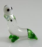 Seal with a ball Miniature Glass Figurine green