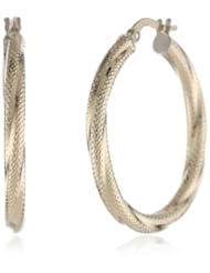 Duragold 14k Yellow Gold Textured Twist Hoop Earrings (1.12 Diameter)
