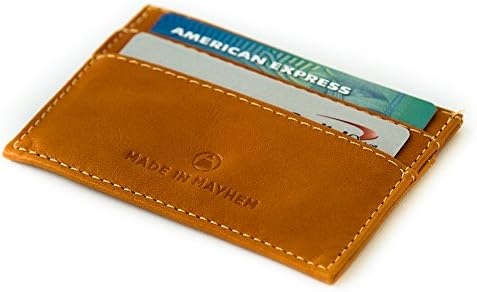 Carr slim card holder case and wallet. Leather wallet made in California, USA. Made In Mayhem. (Saddle)