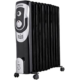 2.5kW / 2500W Electric Oil Filled Radiator Heater Black with Thermostat