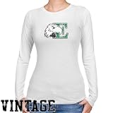 NCAA Eastern Michigan Eagles Ladies White Distressed Logo Vintage Long Sleeve Slim Fit T-shirt