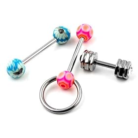 Lot of 3 Assorted 14g Surgical Steel & Acrylic Tongue Rings