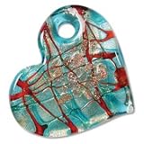 Murano Style Glass Aqua Gold & Red Foil Heart Angled Pendant