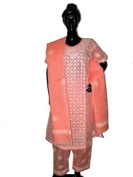 Designer Salwar Kameez Orange Cotton Chikan Embroidery with Dupatta Size Small
