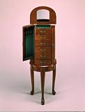Queen Anne Style Cherry Finish Wood JEWELRY ARMOIRE with 6 Drawers