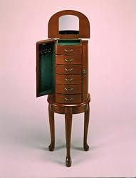 Queen Anne Style Cherry Finish Wood JEWELRY ARMOIRE with 6 Drawers