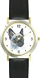 Siamese Cat - JP - WATCHBUDDY&reg; DELUXE TWO-TONE THEME WATCH - Arabic Numbers - Black Leather Strap-Size-Large ( Men's Size or Jumbo Women's Size )