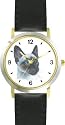 Siamese Cat - JP - WATCHBUDDY&reg; DELUXE TWO-TONE THEME WATCH - Arabic Numbers - Black Leather Strap-Children's Size-Small ( Boy's Size & Girl's Size )