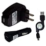 USB CAR+ USB AC WALL CHARGER + USB RETRACTABLE CABLE FOR Blackberry RIm 8100, 8300, 8800 and Bold 9000.