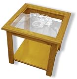 Glass Top End Table - Solid Oak, Fully Assembled - Cute Kittens Art Etching