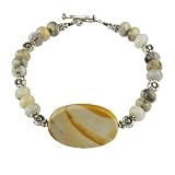 EXP Handmade Agate & Silver Floral Bead Bracelet