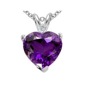 1.92 cttw Genuine Amethyst and Diamond Heart Pendant in 14k White Gold by
