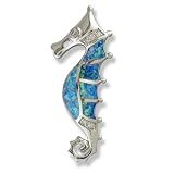 Synthetic Opal Sterling Silver Sea Horse Pin