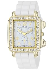 Breda Womens 2298-goldwhite "Quinn" Rhinestone Encrusted Rectangle Bezel Silicone Watch