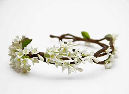 White Flower Wedding Headband Handmade Tiara Small Flower Polymer Clay Hair Accessory Floral Bride Crown Bridal Vine Hair Piece