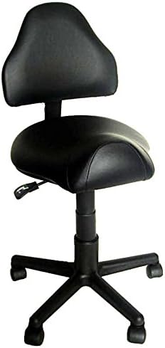 Saddle Stool, Hair Cutting Stool with Back Rest Black Vinyl S117B