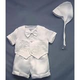 Boys Christening Set 5-pc with Cap Silver Embroidered Vest Infants & new Toddler Sizes