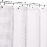 White Waffle-Weave Fabric Shower Curtain