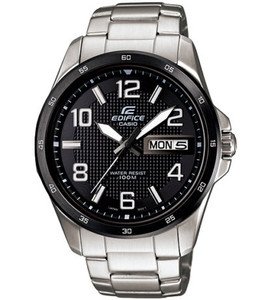 Casio Men's Edifice Black Dial White Hands Day Date Stainless Steel Watch EF132D-1A7 On Sale