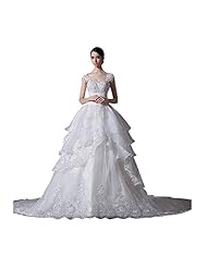  Crystal Applique Lace-Up Crystals Beaded Tulle Cap Sleeves Short Sleeves  Ball Gown Wedding Dress 