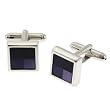 Rhodium Brass Cufflinks - Purple Square with Silver Trim
